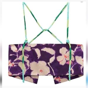NWT Zara Purple tie dye knotted straps linen blend crop Top size Small